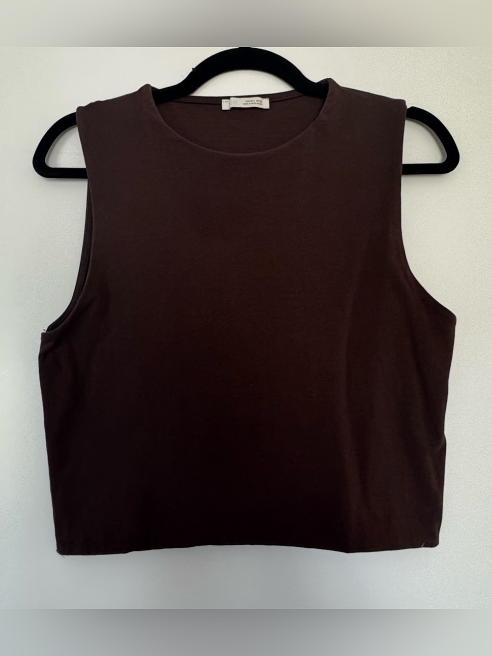 Zara Chocolate Brown Cropped Tank Top Large Cotton Quiet Luxury Basic